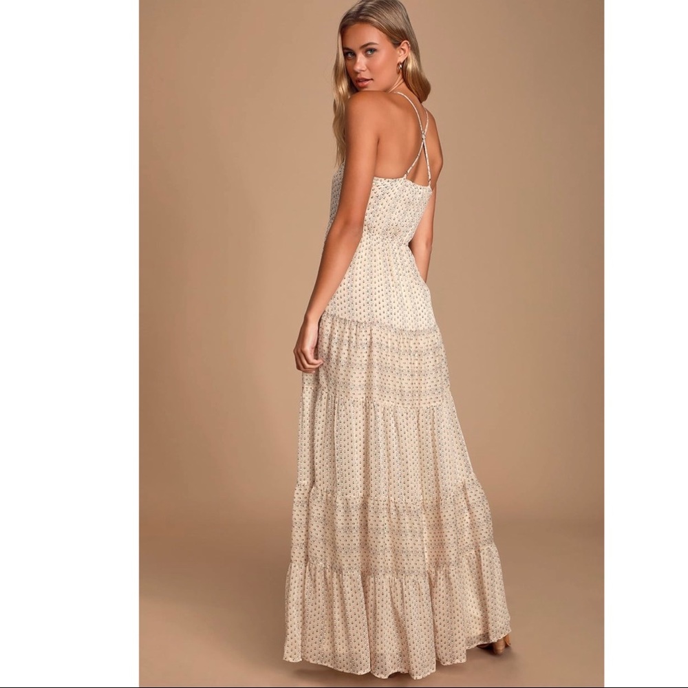 Cream Floral Print Chiffon Maxi Dress